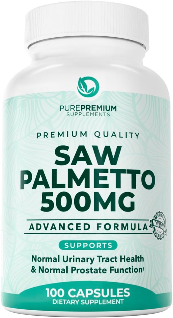 PurePremium Saw Palmetto Erkekler / Kadınlar için 500 mg - En Güçlü Saw Palmetto Ekstraksiyon | Toz Capsules Supplement - Destek Normal Urinary Tract, Prostate Health/Hair - 3 Ay Supply - 100 Tabletler
