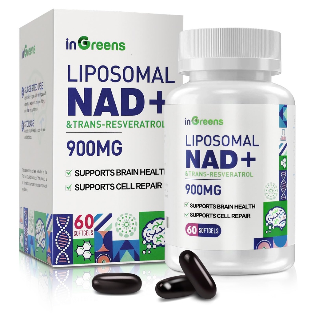 900 mg Liposomal NAD+ Trans Resveratrol 300 mg ile birlikte, NMN, Üstün Aborpsiyon, True NAD Plus DNA Onarımı ve NAD+, Aging Defense, Energy, Longevity, 60 Softgels