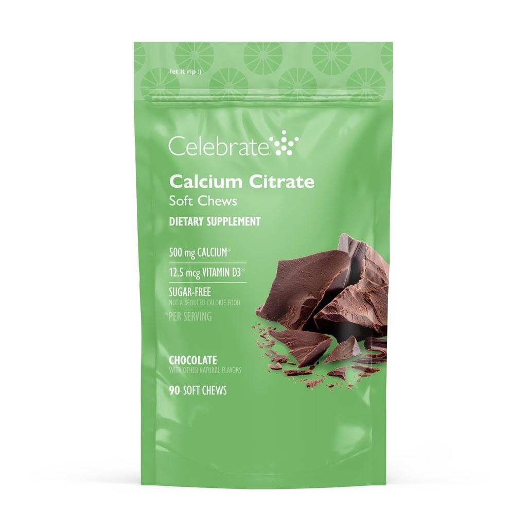 Vitamin Bariatric 500 mguba Citrate Soft Chews with 500 IU Vitamin D3 – Gastrik Bypass Hastaları ve Bone Health - Sugar & Gluten Free, Chocolate (90 Chews)
