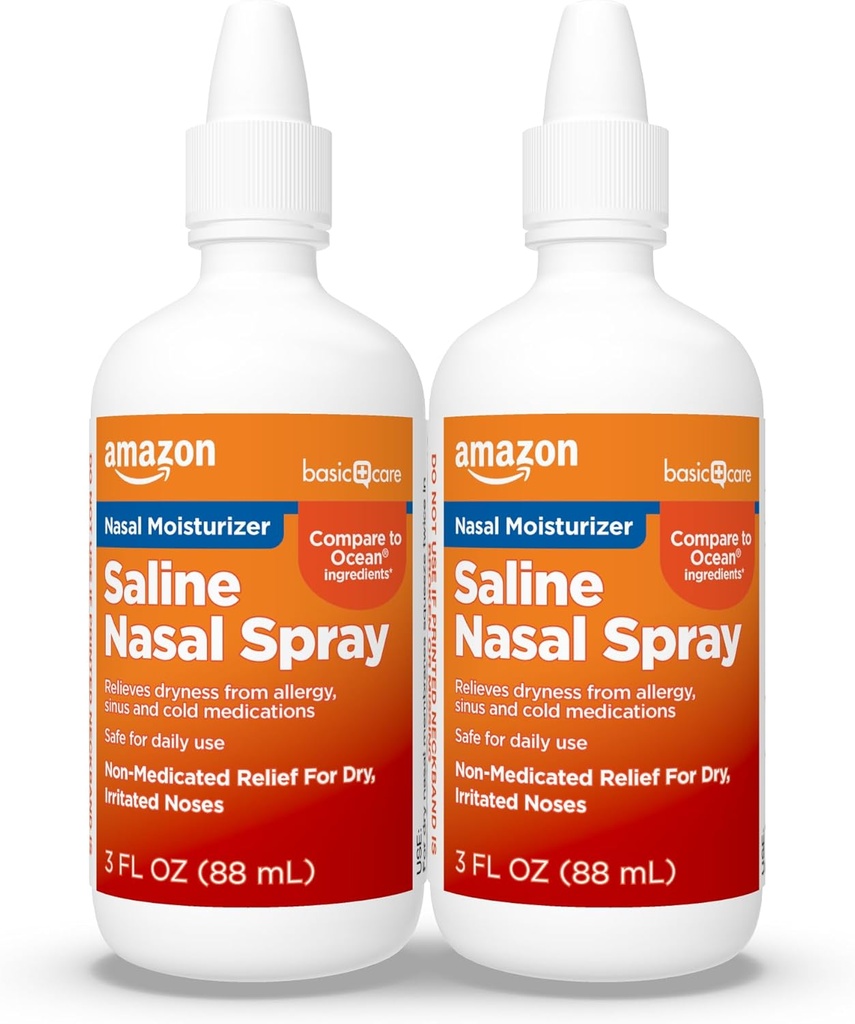 Temel Bakım Premium Saline Nasal Moisturing Spray, Anında Soothing Nasal Mist Nose Spray, Non-Medicated Relief, 3 fl oz (Pack of 2)