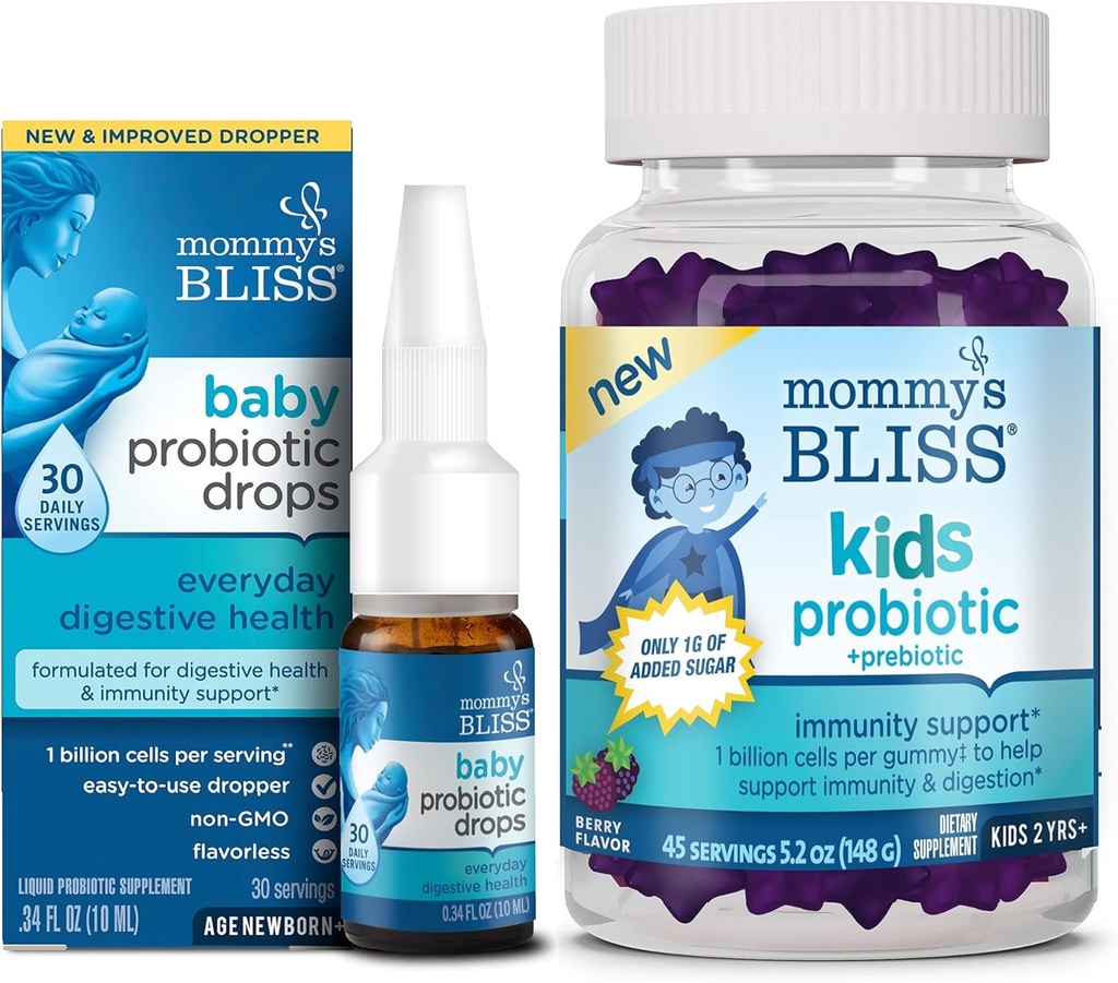 Anne'nin Bliss Bebek Probiyotik Drops Günlük 30 Hizmetler ( 1) Çocuk Probiyotik + Prebiyotik Gummies 45 Hizmetler (Pazar 1), Immunity Support for All Ages: Newborns to Kids and Yetişkinler