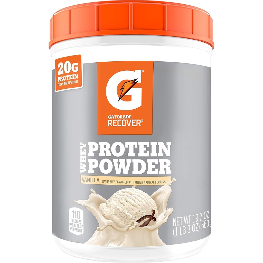 Gatorade Whey Protein Powder, 20 μερίδες ανά δοχείο, 20 g πρωτεΐνης ανά υπηρεσία, Vanilla, 19,7 Oz
