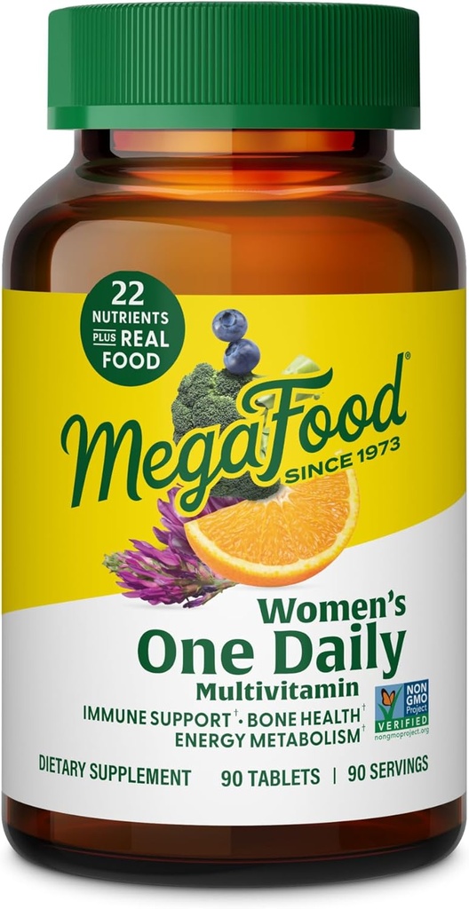 MegaFood Women Multivitamin One Daily - Πολυβιταμίνη για γυναίκες - Βιταμίνη C, Βιταμίνη D, Σιδήρου & Β Βιταμίνες - Οστό, Ενέργεια Μεταβολισμός & Ανοσολογική Υποστήριξη - Χορτοφαγική, Χωρίς Γλουτένη - 90 Tablets, 90 Servings