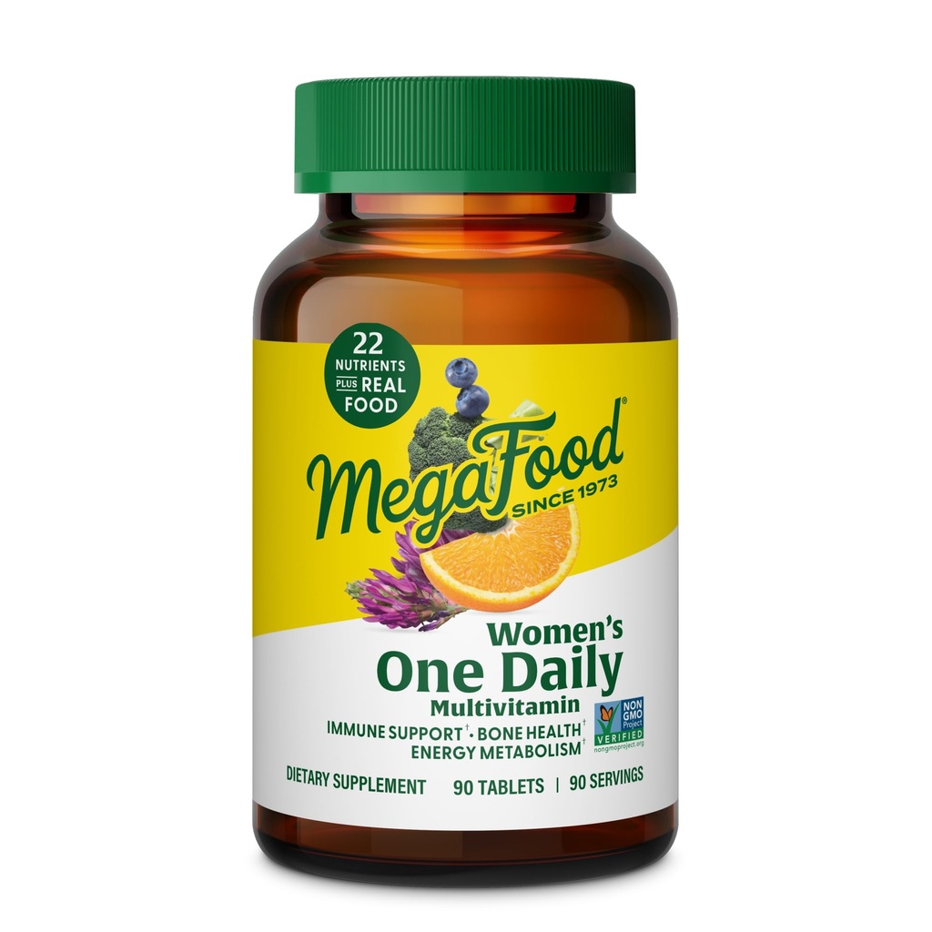 MegaFood Womens Multivitamin One Daily - Kadınlar için Multivitamin - C vitamini, D, Iron & B Vitaminleri - Bone, Energy Metabolism & Immune Support - Vegetarian, GlutenFree - 90 Tabletler, 90 Hizmetler