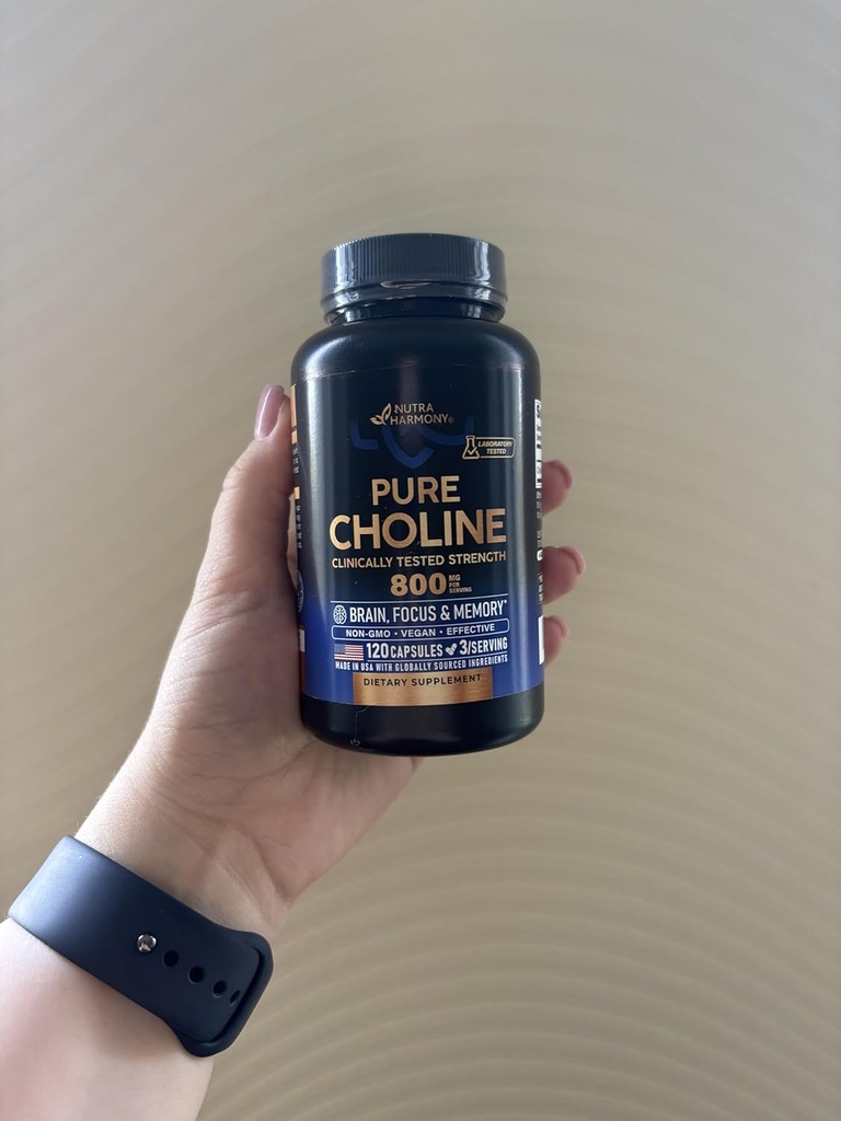 NUTRAHARMONY Choline 800 mg - Choline Supplement - Vegan, Non-GMO, Lab Tested - ABD'de Yapıldı - 120 Capsules
