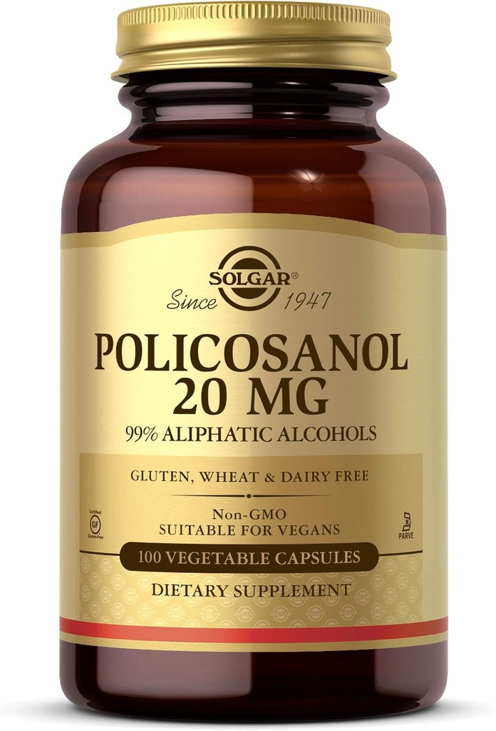 Solgar Policosanol 20 mg, 100 κάψουλες λαχανικών - Υποστηρίζει την υγεία της καρδιάς - Γενική ευεξία - Vegan, χωρίς γλουτένη, χωρίς γαλακτοκομικά, Kosher - 100 εξυπηρετούν