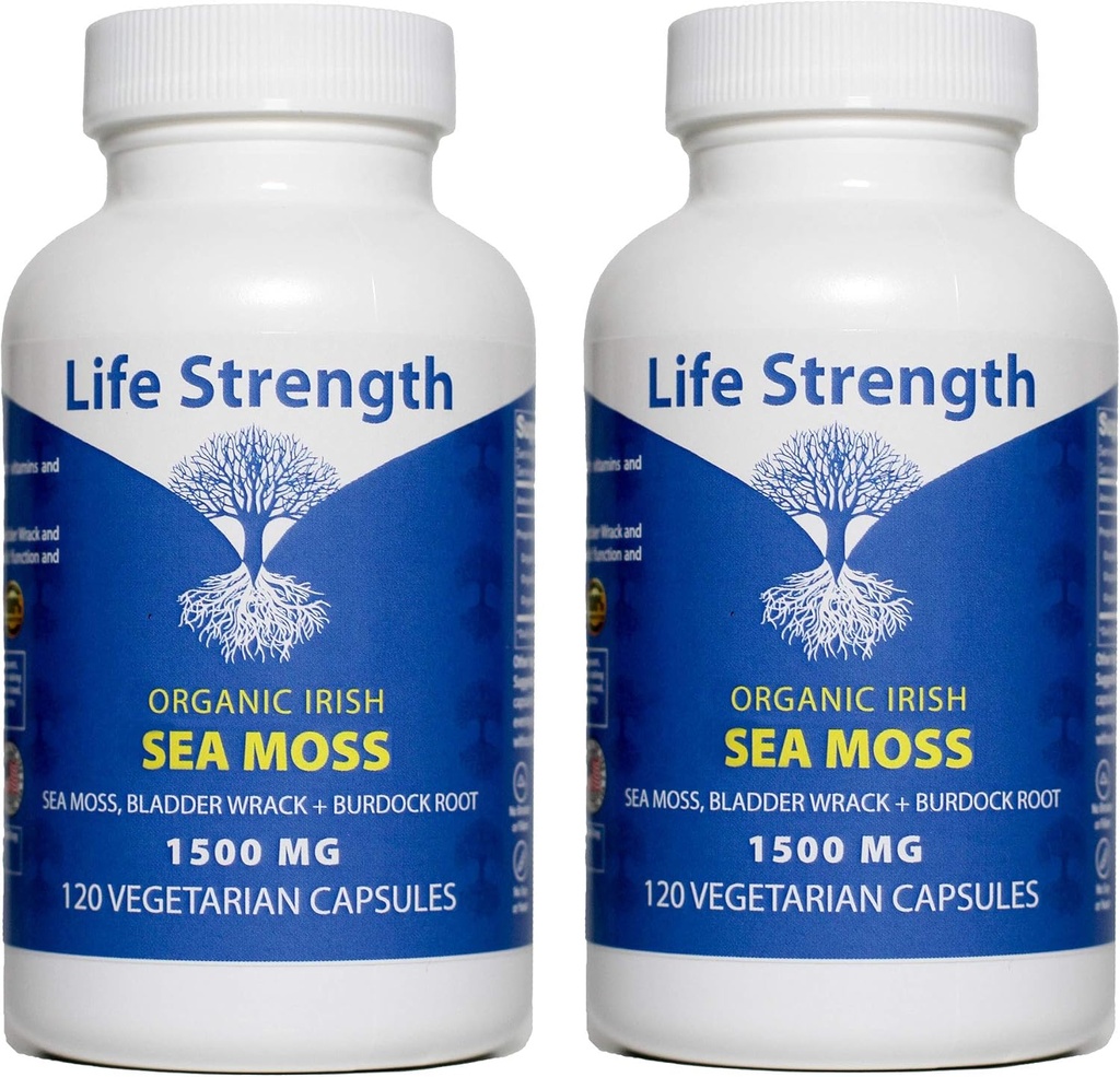 Sea Moss Capsules (Pack of 2) - Wildcrafted Irish Sea Moss, Bladderwrack & Burdock Root Superfood Mix - Immune System, Ortak, Gut Health & Yourroid Support - 240 Vegetarian Capsules