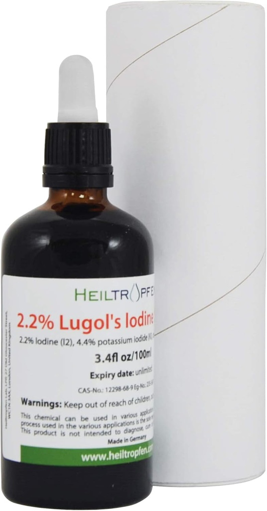2.2% Lugol's Iodine Çözüm 3.4 Fl Oz | Farm Grade Malzemeler | Lugols Çözümü Iodine ve Pyumide ile yapılan. Heiltropfen®
