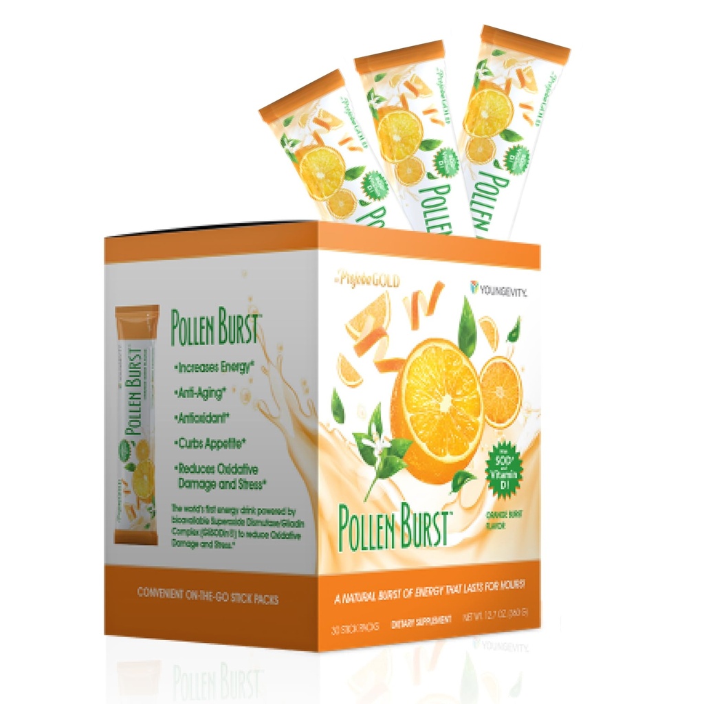 Youngevity ProJoba Pollen BurstTM - Temiz Doğal Enerji Supplement w/Green Tea, Pollen Extract, GliSODin® - Arta Pollen BurstTM - Temiz Doğal Enerji Supplement w/Green Tea, Pollen Extract, GliSODin® - Arta Pollen, Brain Boost, Endurance, mental Clarity (30 Sticks)