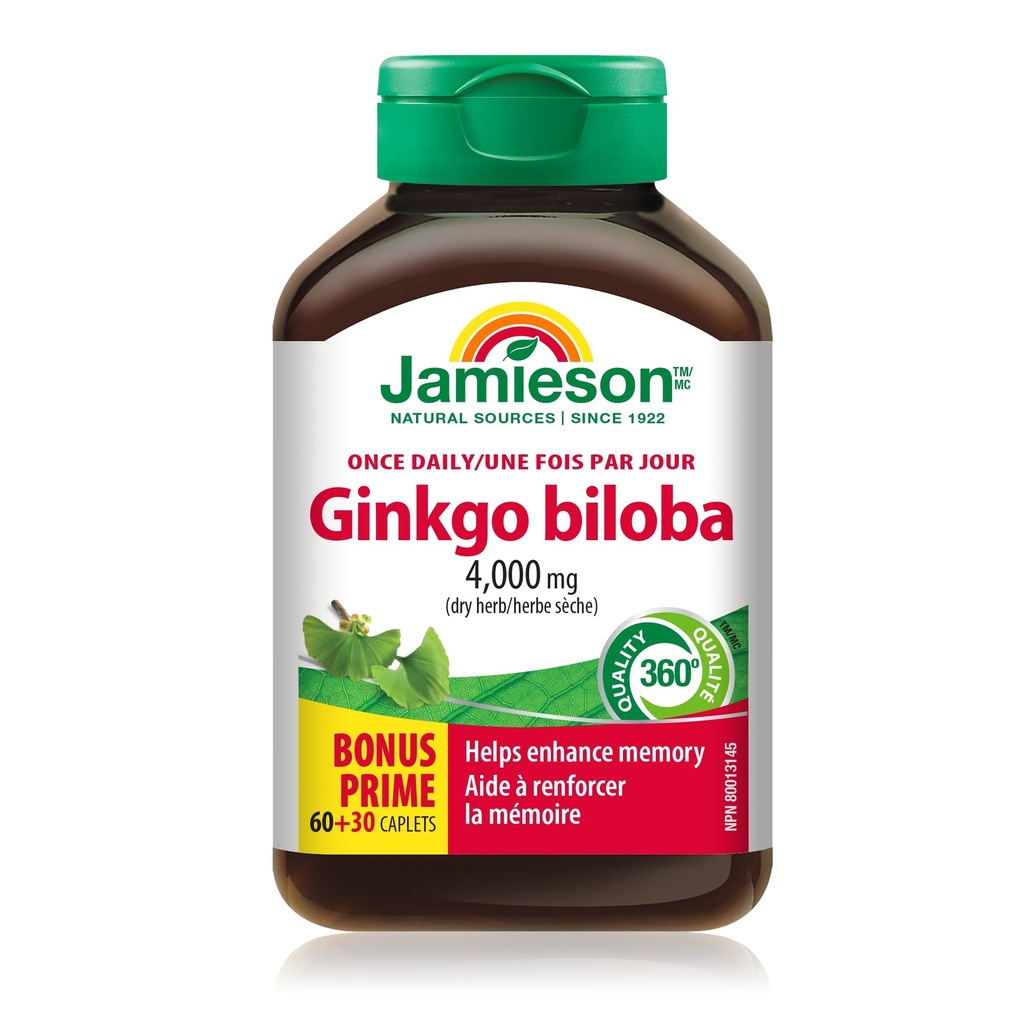 Jamieson Ginkgo Biloba 80 mg 60+30 Caplets