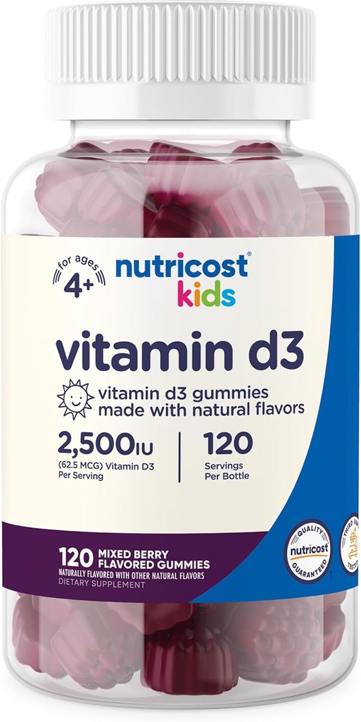 Nutricost Kids Vitamin D3 Gummies 2500 IU (62.5) , 120 Gummies - Karma Berry Flavored