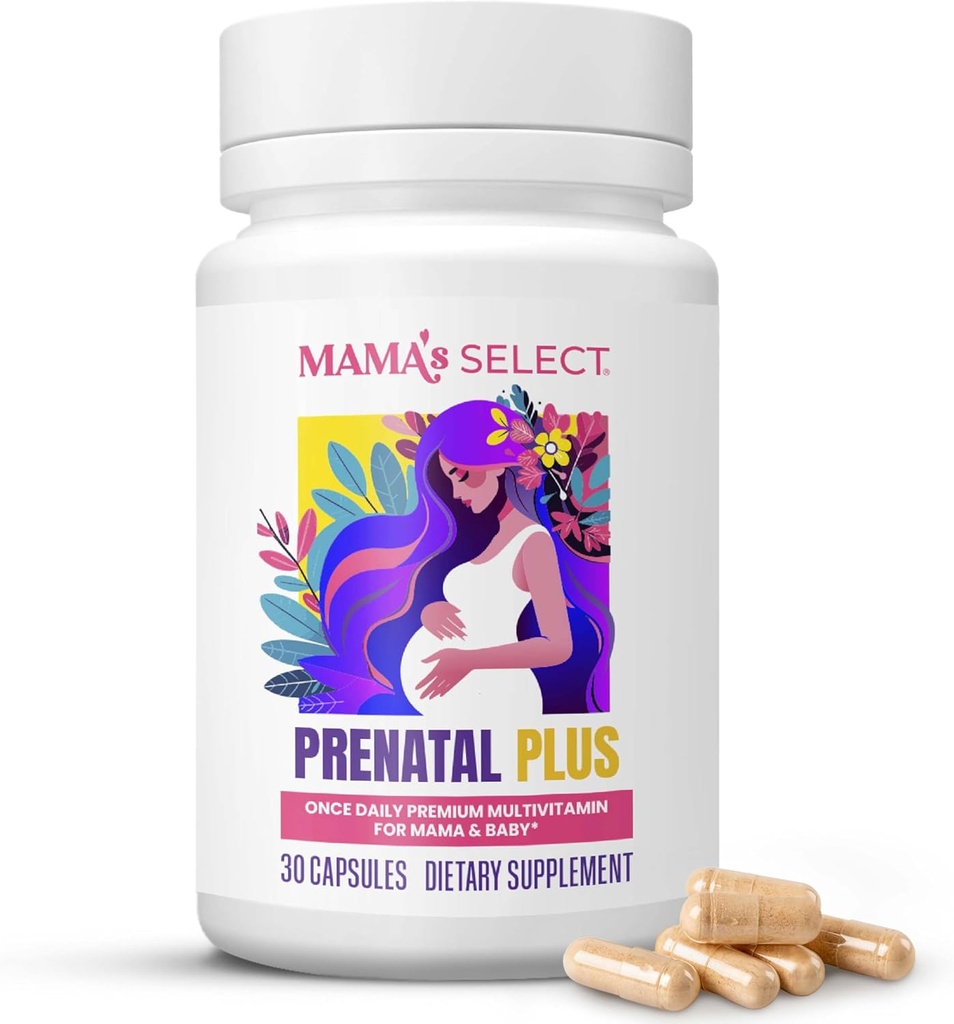 Mama's Select Prenatal Vitamins for Women – Allergen-Free, MTHFR Friendly, Metiled Folate & B Vitamins, Easy-to-Digest, Supports Fetal Development, Once Daily, Vegan, No Biotin
