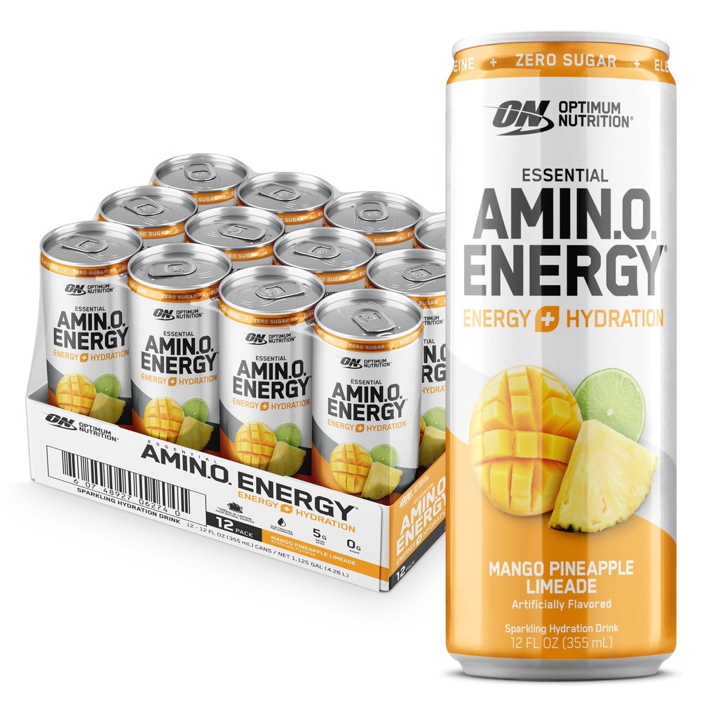Optimum Beslenme Amino Enerji Koling Hydration Drink, Electrolytes, Caffeine, Amino Asits, BCAAs, Sugar Free, Mango Pineapple Limeade, 12 Fl Oz, 12 Pack (Pazarlama Mayıs Vary)