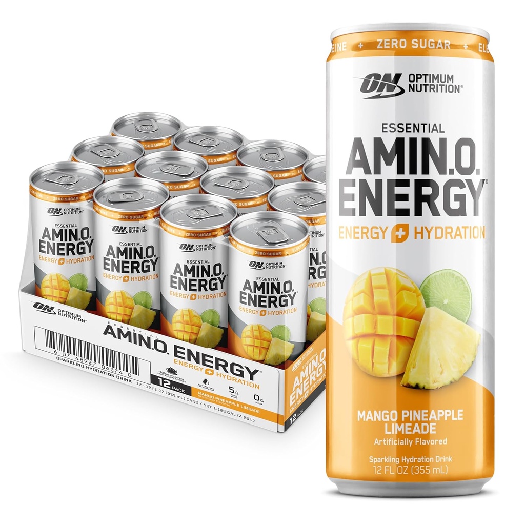 Optimum Beslenme Amino Enerji Koling Hydration Drink, Electrolytes, Caffeine, Amino Asits, BCAAs, Sugar Free, Mango Pineapple Limeade, 12 Fl Oz, 12 Pack (Pazarlama Mayıs Vary)