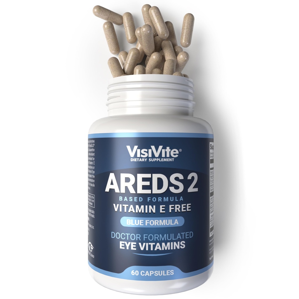 AREDS 2 Βιταμίνες ματιών - Βιταμίνες VisiVite για την υγεία των ματιών Χωρίς Βιταμίνη Ε - Βιταμίνες ματιών για ηλικιωμένους - Συμπληρώματα λουτεΐνης και ζεαξανθίνης - 60 Καψάκια