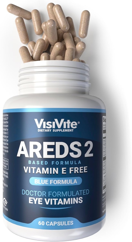 AREDS 2 Göz Vitaminleri - E vitamini olmadan Göz Sağlığı için VisiVite Vitaminleri - Yaşlılar için Göz Vitaminleri - Lutein ve Zeaxanthin Supplements - 60 Capsules