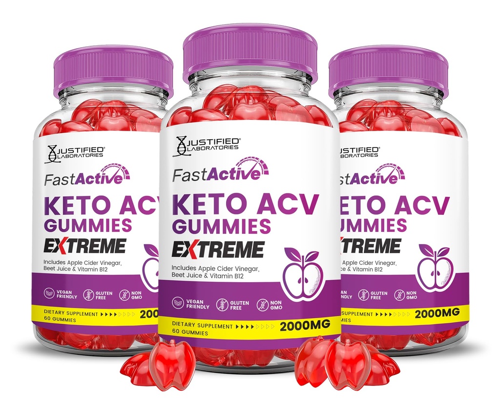 (3 Pack) Fast Active Keto ACV Gummies Extreme 2000MG Fastactive Keto Gummies Apple Cider Vinegar Formated with Ρόδι με σκόνη χυμού Β12 Vegan Non GMO 180 Gummys