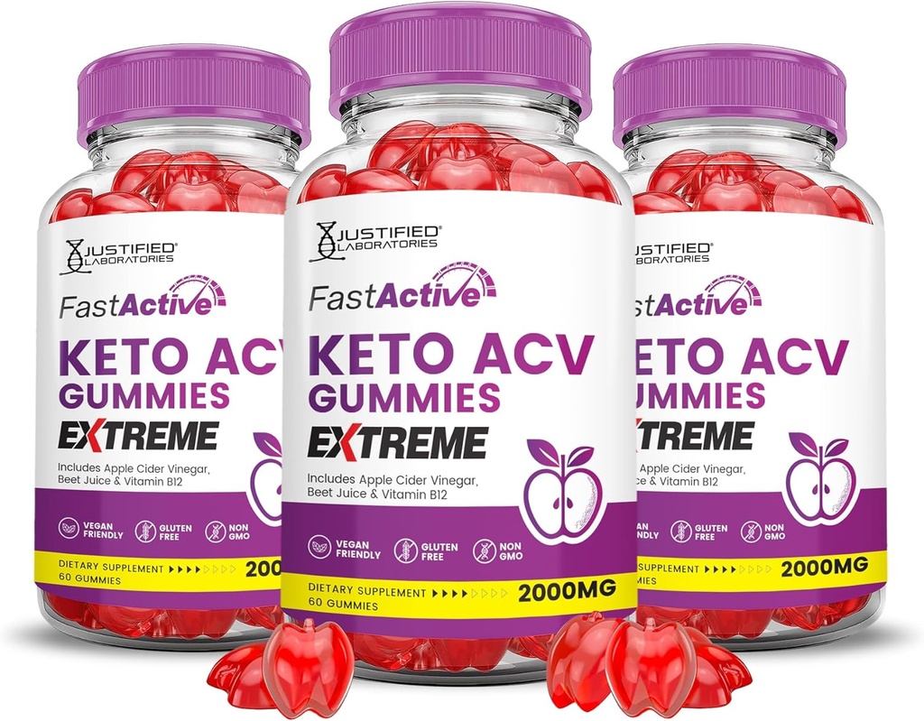 (3 Pack) Fast Active Keto ACV Gummies Extreme 2000MG Fastactive Keto Gummies Apple Cider Vinegar Formulated with Pomegranate Beet Juice Powder B12 Vegan Non GMO 180 Gummys
