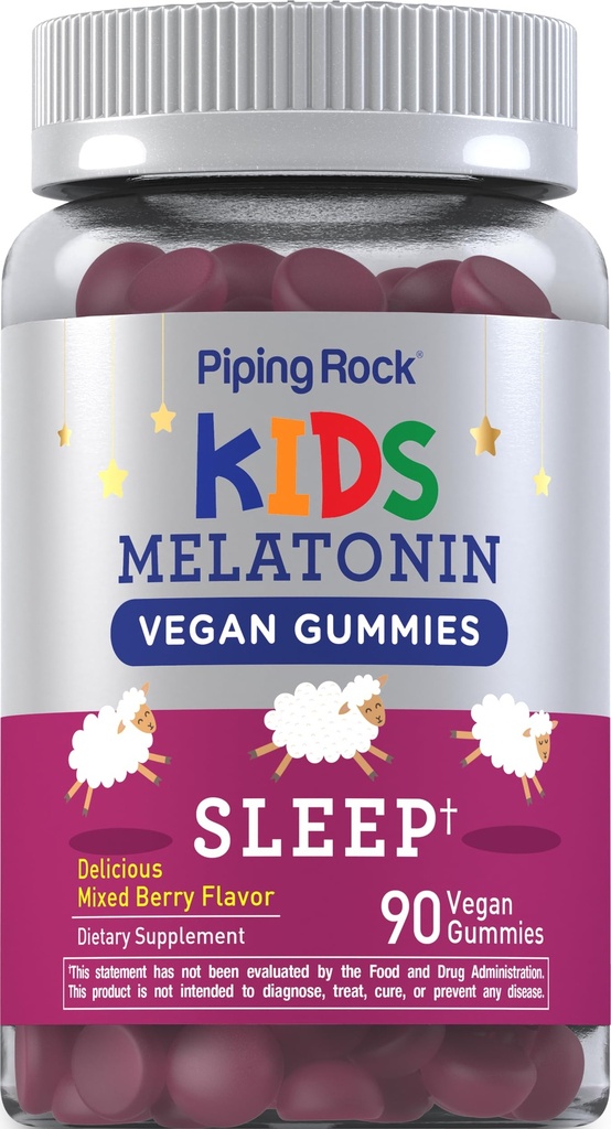 Piping Rock Kids Melatonin Gummies | 1mg | 90 Kont | Çocuklar için Tamam | Cherry Flavor | Vegan, Non-GMO, Gluten Free