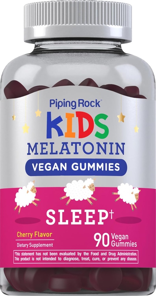 Piping Rock Kids Melatonin Gummies | 1mg | 90 Kont | Çocuklar için Tamam | Cherry Flavor | Vegan, Non-GMO, Gluten Free