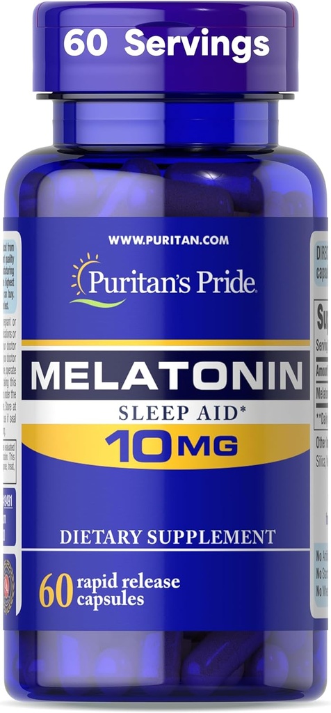 Puritan's Pride Premium Super Strength Melatonin 10 mg Sleep Aid, Dietary Supplement for Sound, Restful, and Longer Sleep Support, 2 Ay Supply, 60 Hızlı Yayın Kapsülleri