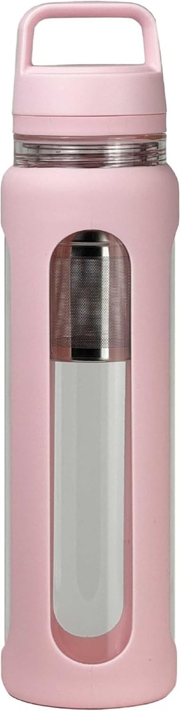 20oz Glass Su Şişesi, 2 Tier Lid ile 600 ml Mug (Wide Mouth ve Small Mouth Düz İçme) Çay Leak Şişe - Spor Yoga Açık Etkinlikler (Pink)
