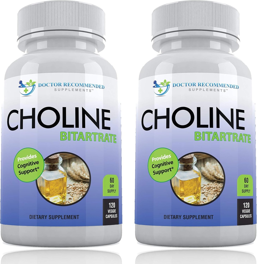 Premium Choline - 500 mg - 120 κάψουλες λαχανικών - Υποστηρίζει Γνωστική Υγεία, Μνήμη & Περισσότερα - 2 Pack