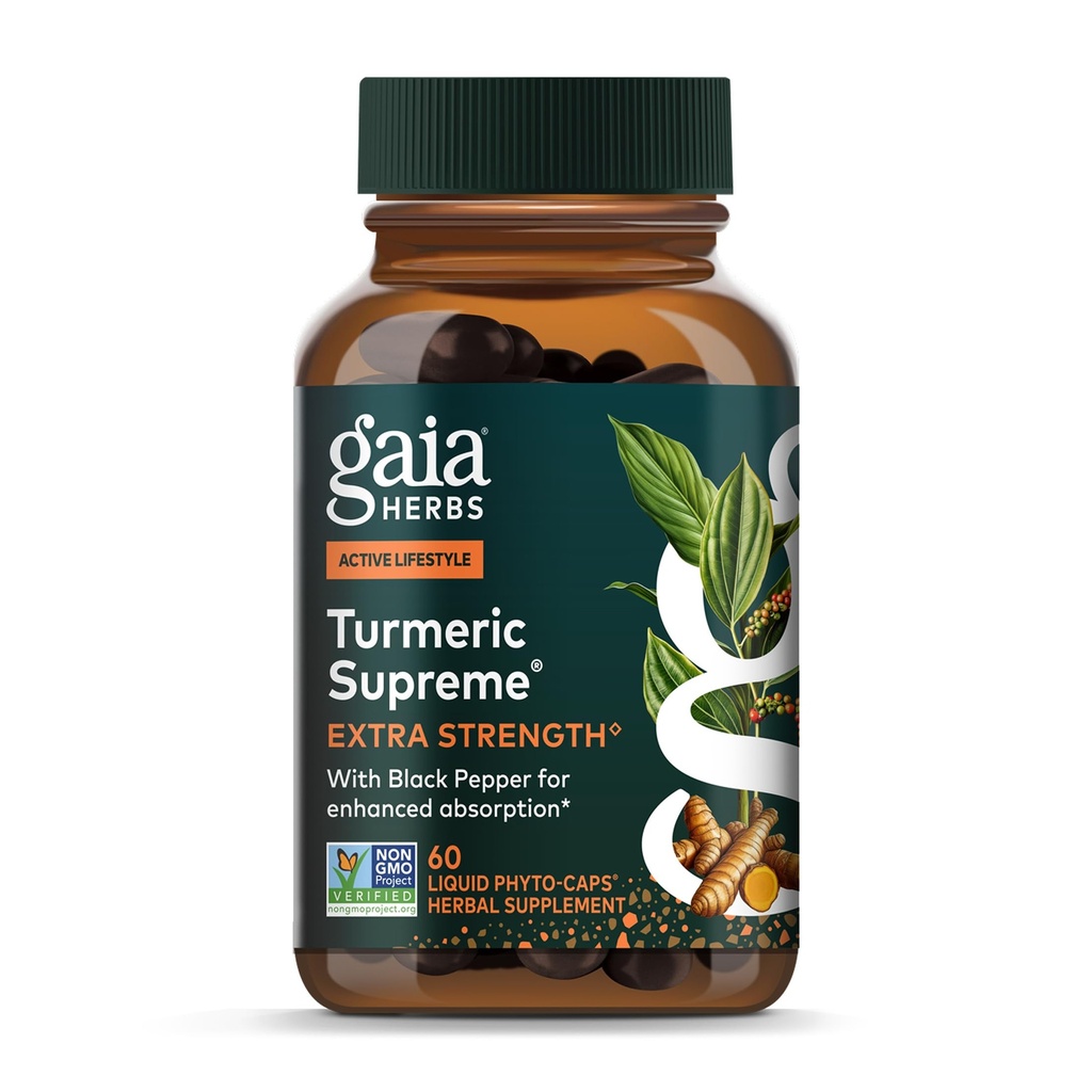 Γαρύφαλλα Gaia Herbs Turmeric Supreme Extra Strength - Supports Occasional Disfort from Normal Wear & Tear* - με Turmeric Κουρκουμίνη & Μαύρο Πιπέρι - 60 Vegan Liquid Phyto-Capsules (Μέχρι 60-Day Supply)