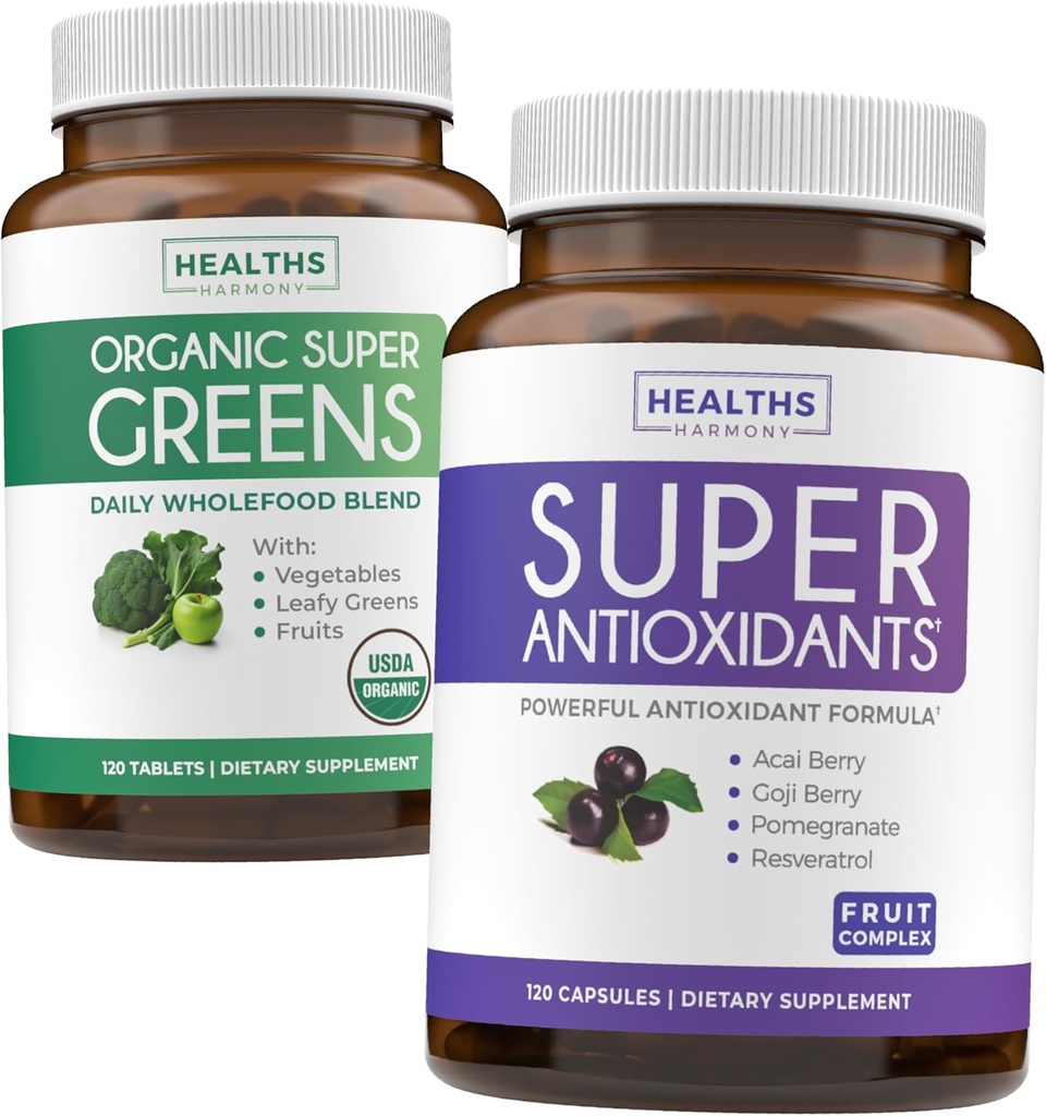 Super Greens & Antioksis (2-Month Supply) Antioksis Power Greens Hoffman of Organic Super Greens Toz - Tamam Superfood (120 Capsules) & Super Antioksis - Güçlü Superfood (120 Capsules)