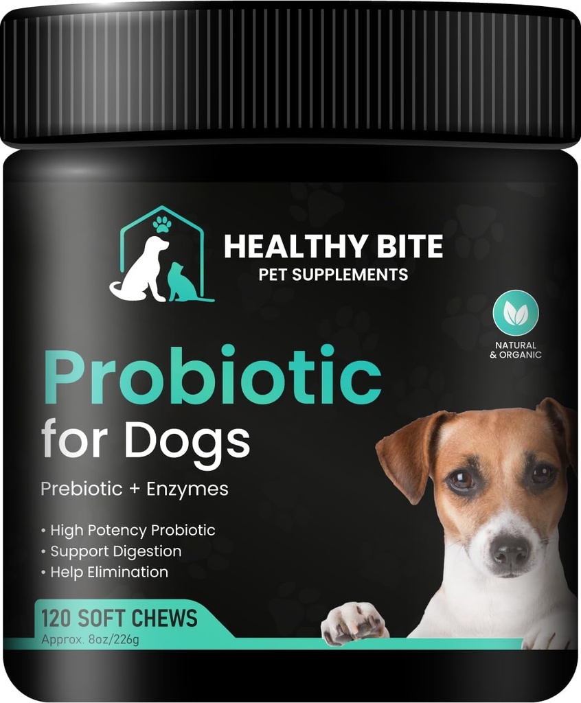 Köpekler için sağlıklı Bite Probiyotik - Diarrhea, Gut Health ve Itching, 6 Farklı Bakteriler, Köpek Probiyotik Chews - ABD'de Yapılan - 120