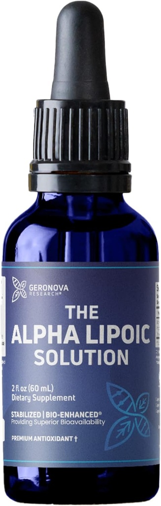 Geronova Research The Alfa Lipoic Solution, 2 fl oz - 2 Ay Supply - Stabilized Bio-Enhanced Alfa Lipoic Acid for Superior Bioavailability - ALA Supplement with Rapid Abhidrorability - ALA Supplement with Rapid Abxia