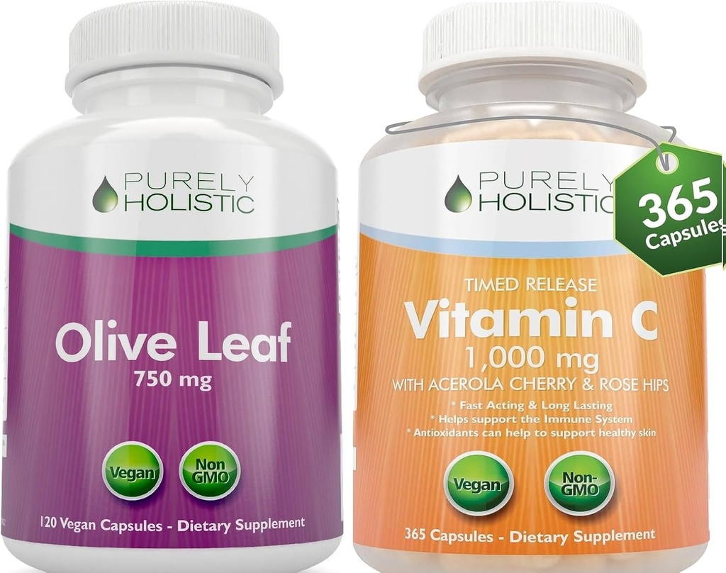 Safly Holistic Olive Leaf Extract 750 mg + Vitamin C 1000 mg 2 Aşamalı Salı - 485 Vegan Capsules - ABD'de Gerçekleştirilmiş