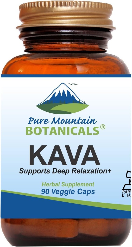 Pure Mountain Botaniks Kava Kava Capsules - 90 Kosher Vegan Caps with 400 mg Wild Vanuatu Kava Root Extract
