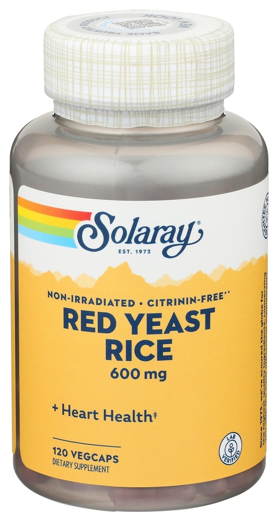 SOLARAY Red Yeast Rice 600mg System Support, μη ακτινοβολημένο & όχι κιτρινίνη, Εργαστήριο Επαληθευμένο, 120 VegCaps