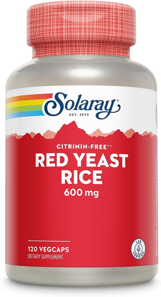 SOLARAY Red Yeast Rice 600mg System Support, μη ακτινοβολημένο & όχι κιτρινίνη, Εργαστήριο Επαληθευμένο, 120 VegCaps
