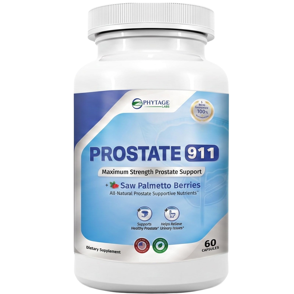 Prostate 911 Men's Health Supplement - Saw Palmetto Support Prostate Function (60 Capsules)