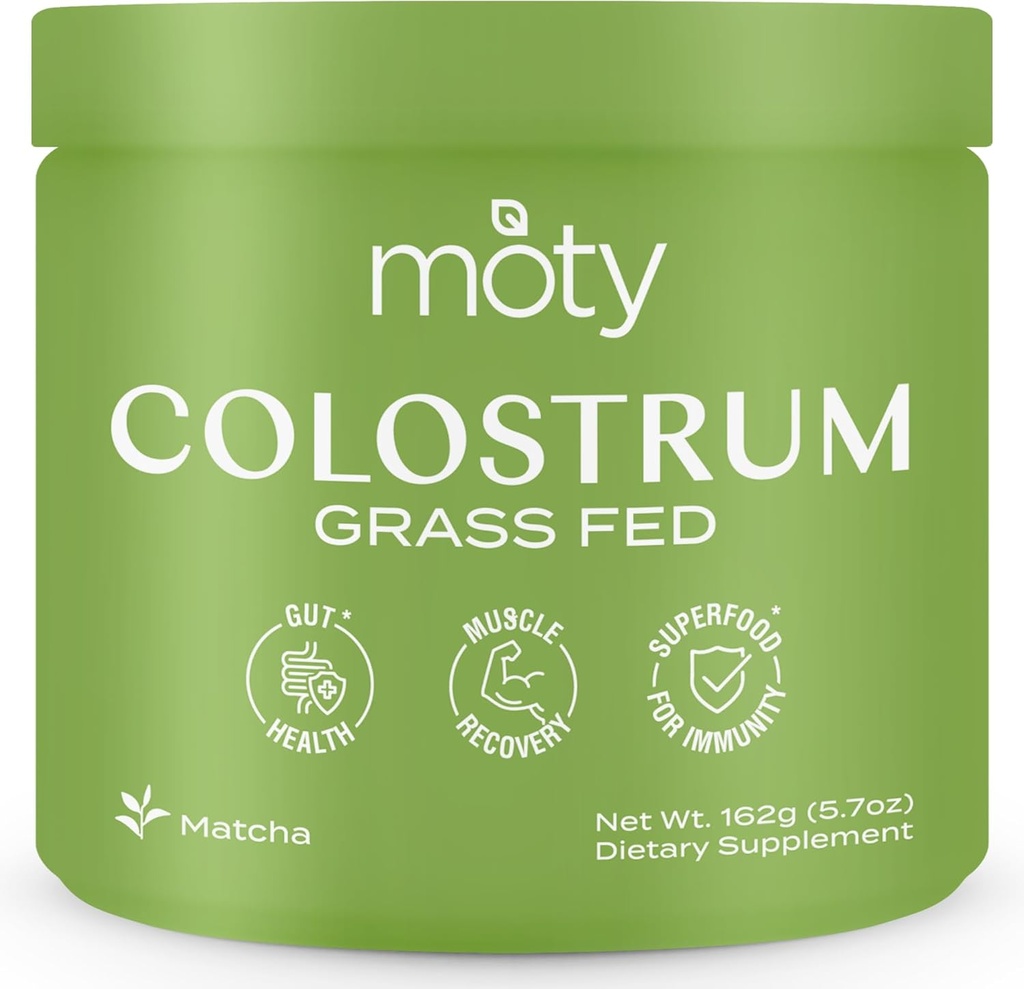 Moty Bovine Colostrum Grass Fed Powder Supplement for Gut Health, Mus Recovery, Superfood for Immunity, Gluten Free (60 Μερίδες) - Matcha Γεύση