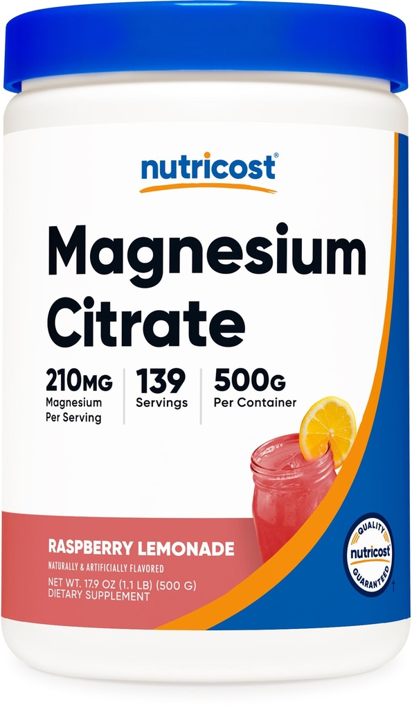 Nutricost Μαγνήσιο Κιτρικό Σκόνη (Λεμονάδα Raspberry, 500 γραμμάρια)