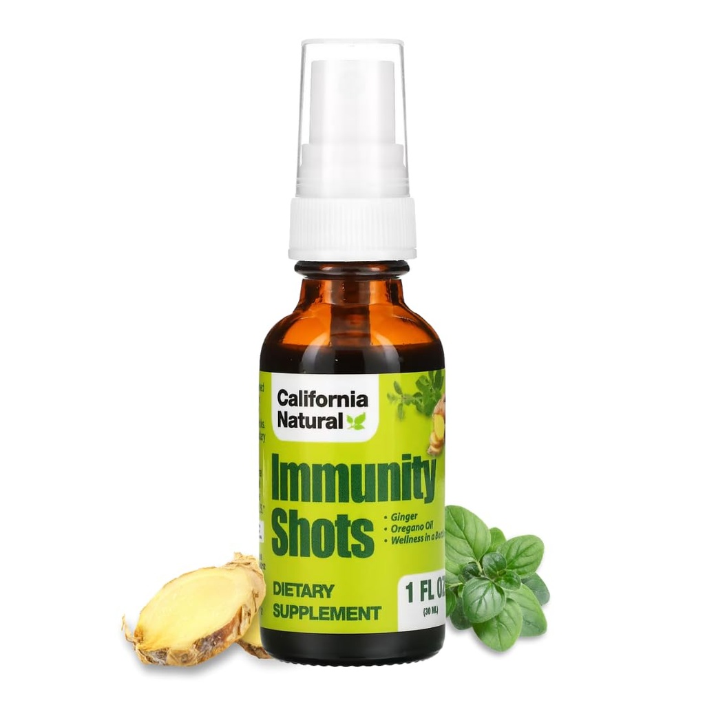California Natural Immunity Shots 1oz Şişe, Organik Ginger Root, Oregano Oil - Potent & Pure Immune System ATM - Immune System Support & Shot (Pack of 1)