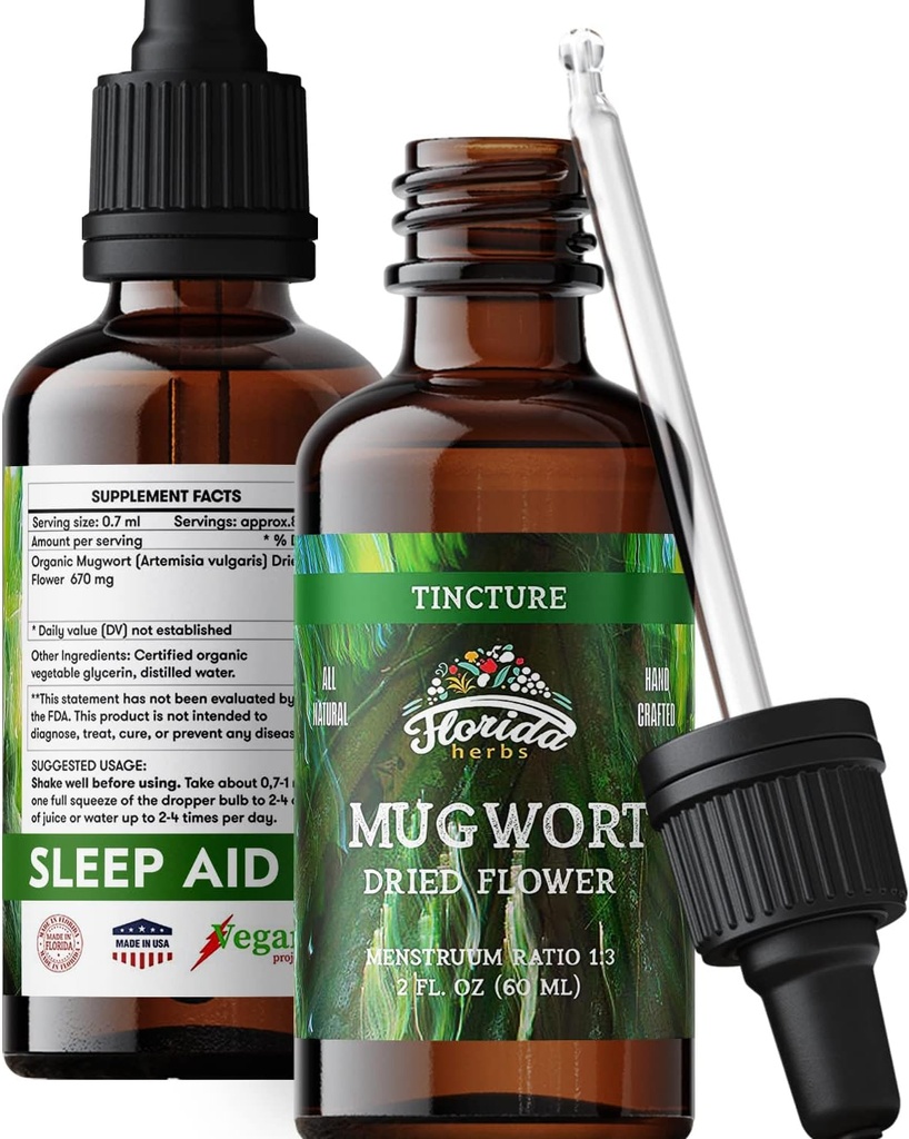 Υγρές σταγόνες εκχυλίσματος Mugwort – οργανικές σταγόνες χαλάρωσης, υποστήριξης ύπνου – Φυσικό βάμμα εκχυλίσματος Mugwort - Made in USA - 2 Fl Oz