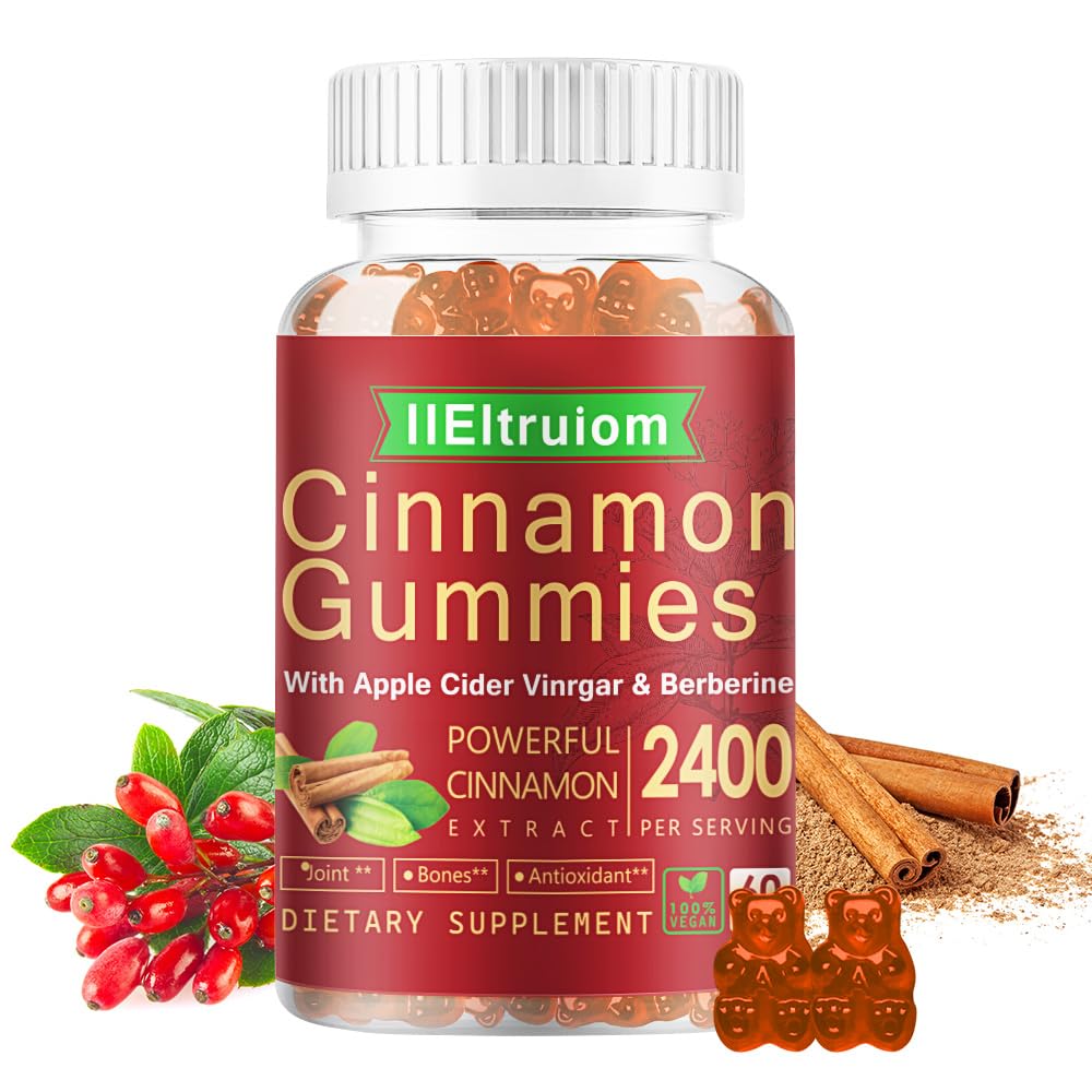 Ceylon Cinnamon Gummies, Ceylon Cinnamon 2400 mg with Berberine, Turmeric, Apple Cider Vinegar, Bitter Melon, Chromium - 60 Counts
