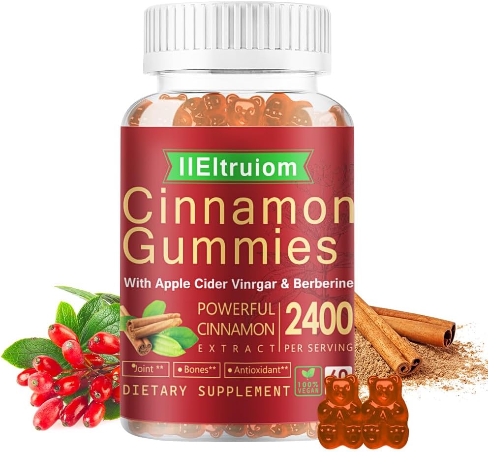 Ceylon Cinnamon Gummies, Ceylon Cinnamon 2400mg with Berberine, Turmeric, Apple Cider Vinegar, Bitter Melon, Chromium - 60 Counts