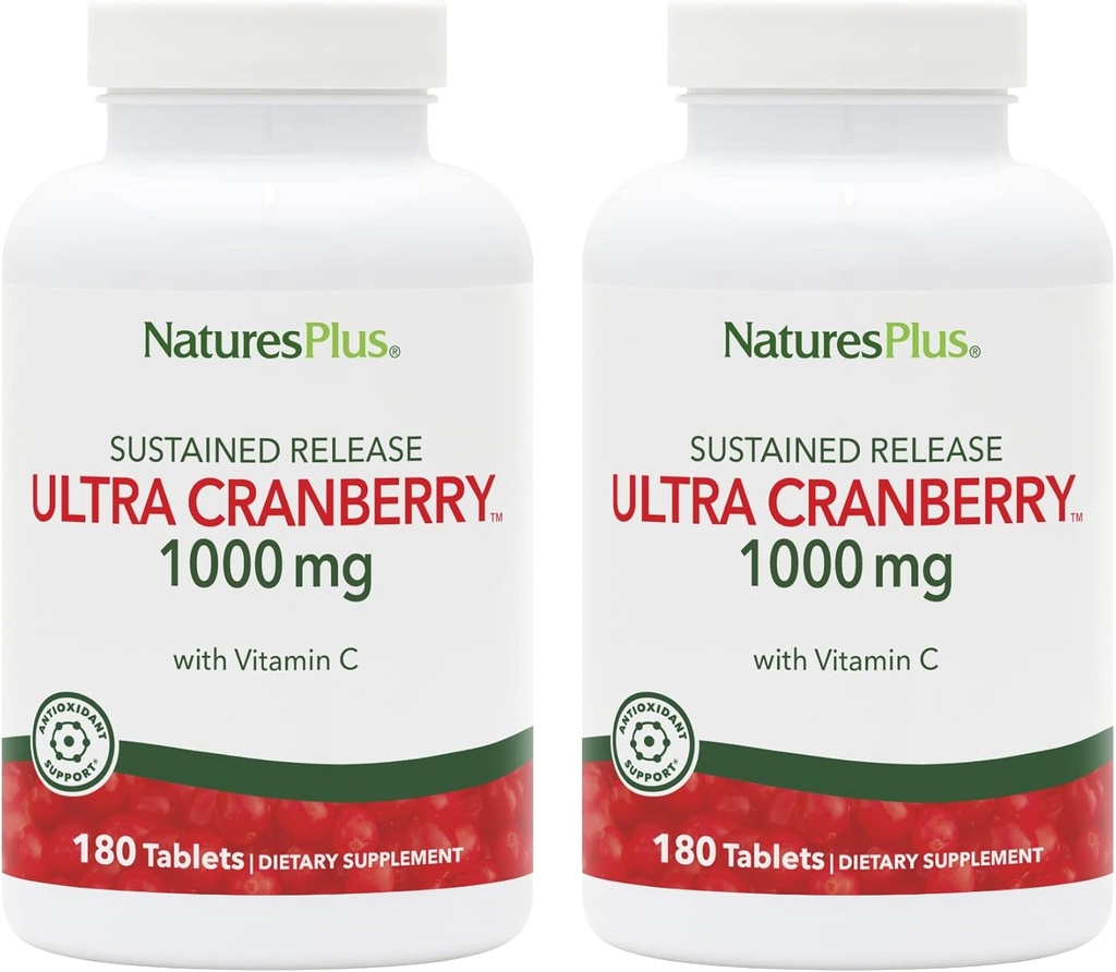 NaturesPlus Ultra Cranberry 1000-180 Sustained Release Tablets, Pack of 2 - Supports a Healthy Urinary Tract - Non-GMO, Vegetarian, Gluten Free - 180 Total Servings
