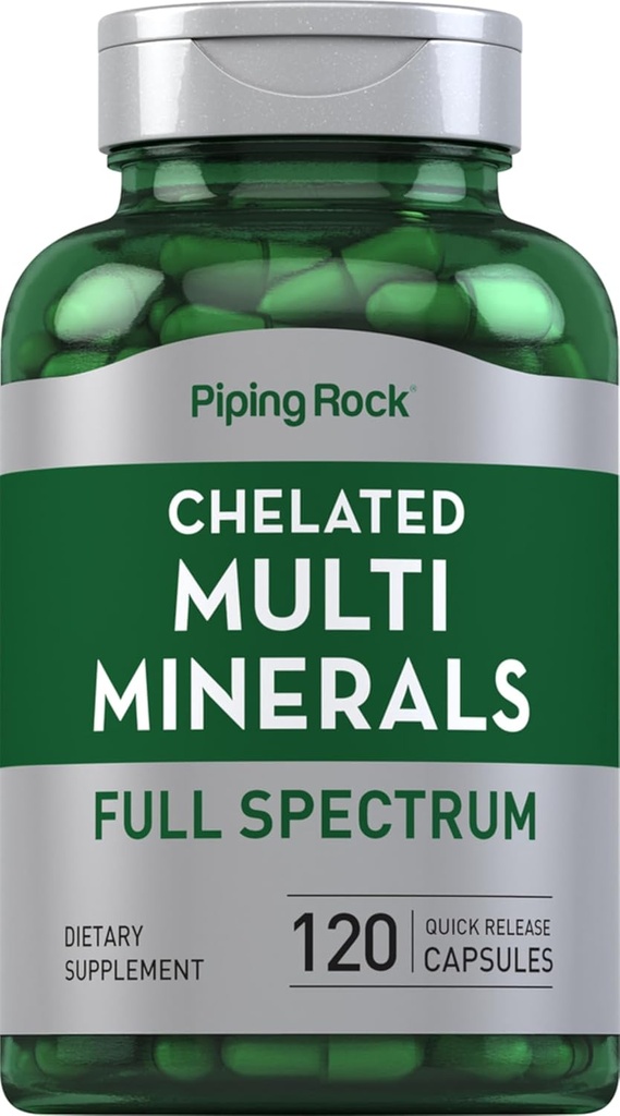 Piping Rock Mega Multi Mineral Chelated Supplement | 120 Capsules | Erkekler ve Kadınlar | Iron Free | Non-GMO, Gluten Free