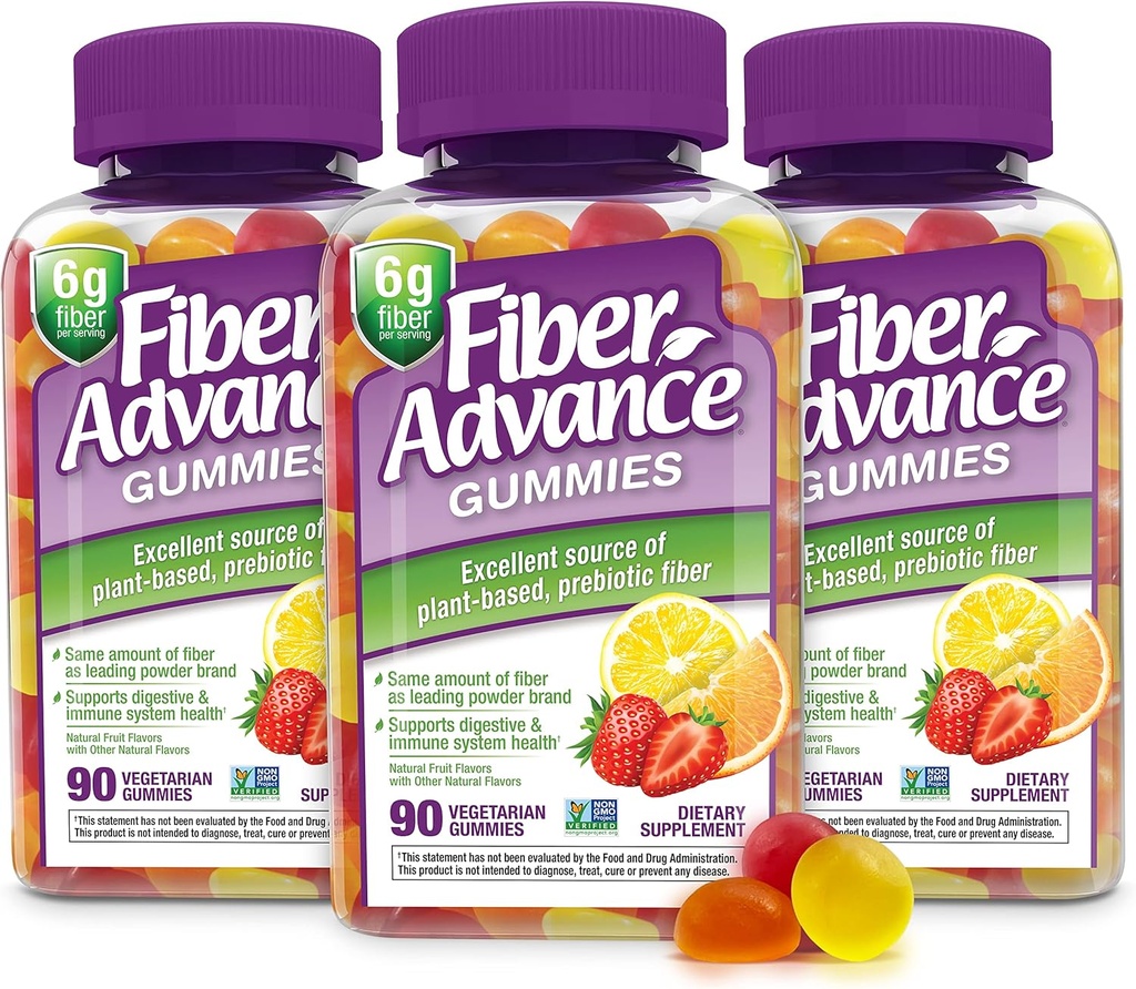 Fiber Advance Gummies | 100% Plant Based Fiber Supplement for Digestive Health | Chicory Root Inulin Prebiyotik Gummies for Yetişkinler | Gluten Free, Vegetarian, & Non-GMO (Pack of 3)