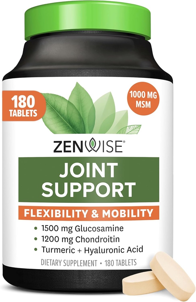 Zenwise Health Joint Support Supplement with Glucosamine Chondroitin MSM, Curcumin & Sulfate - Κοινή Υγεία για γυναίκες & άνδρες - Κινητικότητα & Ευελιξία Υποστήριξη για το γόνατο, Cartilage & Bone - 180 Κόμη