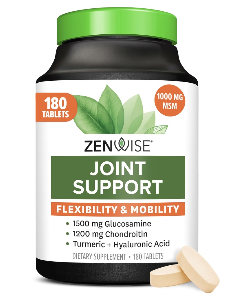 Zenwise Health Joint Support Supplement with Glucosamine Chondroitin MSM, Curcumin & Sulfate - Women & Men - Mobility & Flexability Support for Diz, Cartilage & Bone - 180 Count
