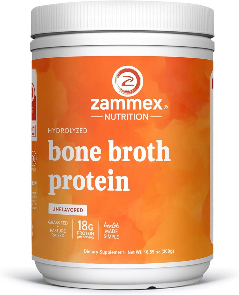 Zammex% 100 Grass-Fed Beef Bone Broth protein Toz, 20G proteini, Hydrolyzed Collagen, Type 1&3, Supports Health Skin, Nails, Saç, Ortaklar, Non-GMO, Gluten Free, Paleo & Keto Friendly