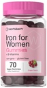 Horbäach Iron Gummies for Women | 70 Count | Grape Flavor | Supplement with B Vitamins Folate and çinko | Vegan, Non-GMO & Gluten Free