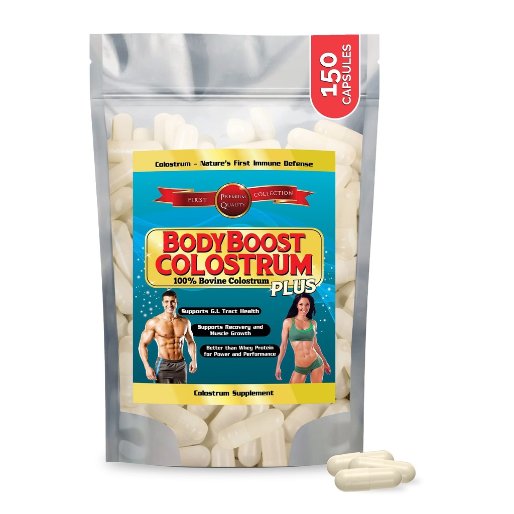 BodyBoost Colostrum Κάψουλες, 100% Bovine Colostrum Κόνις, ανοσοενισχυτικό συμπλήρωμα με ανοσοσφαιρίνη & Lactoferrin, Super Food for Gut Health, Diverse Intake, 150 Κάψουλες